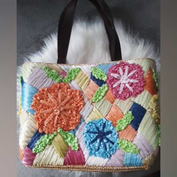 Red Fish Designs Handbags - Red Fish Designs Colorful Straw Bag Purse